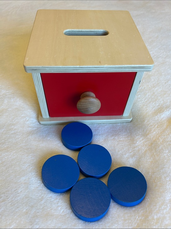 Other - Wooden Shape Sorter Coin Box - Red & Blue Kids Toy
